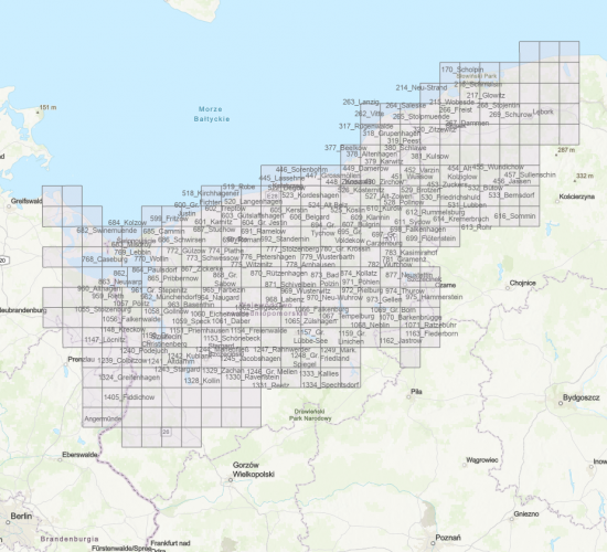 Lokalizacja punktów nazw ludowych mieszczących się w zakresie mapy 1152 Massow