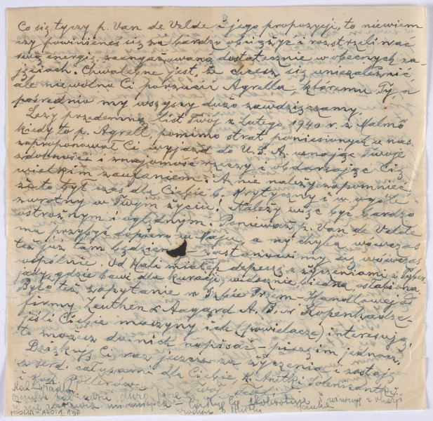 Ujęcie rewersu. 2 karta. List 2-kartowy. Wszystkie strony zapisane. Papier tzw. czysty.