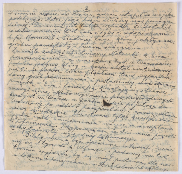 Ujęcie awersu. 2 karta. List 2-kartowy. Wszystkie strony zapisane. Papier tzw. czysty.