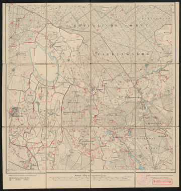Mapa drukowana 1056 Falkenwalde II - Ujęcie z przodu; Mapę 1056 Falkenwalde II opracowano w 1886, a wydano w 1888 roku. Obejmuje obszar w pobliżu miejscowości Falkenwalde, Kreis Randow, Reg. Bez. Stettin, Prov. Pommern, dziś Tanowo, pow. policki, woj. zachodniopomorskie, Polska. Jest jedynym zachowanym egzemplarzem arkusza przedwojennej mapy topograficznej oznaczonego godłem 1056, zawierającym dane o lokalizacji obiektów i ich nazw w zasobie archiwalnym Flurnamen Sammlung. Na drukowanej mapie ręcznie naniesiono warstwę z numeracją obiektów fizjograficznych odnoszących się do miejscowości: Eichfeuer Försterei, dziś Poddymin; Raminshagen, dziś bnp; Sonnewald, dziś Zalesie; Falkenwalde; Hagen, dziś Tatynia; Nassenheide, dziś Rzedziny (Rzędziny); Günnitz, dziś Gunice; Trestin, dziś Trzeszczyn; Böck, dziś Buk; Armenheide, dziś Grzepnica; Neuhaus, dziś Sławoszewo; Polchow, dziś Pilchowo.