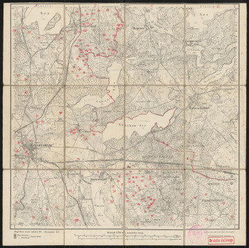 Mapa drukowana 1066 Falkenburg II - Ujęcie z przodu; Mapę 1066 Falkenburg II opracowano w 1875, a wydano w 1877 roku. Obejmuje obszar w pobliżu miejscowości Falkenburg, Kreis Dramburg, Reg. Bez. Köslin, Prov. Pommern, dziś Złocieniec, pow. drawski, woj. zachodniopomorskie, Polska. Jest jedynym zachowanym egzemplarzem arkusza przedwojennej mapy topograficznej oznaczonego godłem 1066, zawierającym dane o lokalizacji obiektów i ich nazw w zasobie archiwalnym Flurnamen Sammlung. Na drukowanej mapie ręcznie naniesiono warstwę z numeracją obiektów fizjograficznych odnoszących się do miejscowości: Zetzin, dziś Siecino; Teschendorf, dziś Cieszyno; Falkenburg; Dietersdorf, dziś Bobrowo.