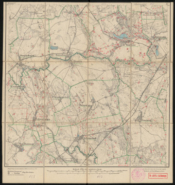 Mapa drukowana 153 Schönebeck II - Ujęcie z przodu; Mapę 1153 Schönebeck II opracowano i wydano w 1890, a dodrukowano w 1919 roku. Obejmuje obszar w pobliżu miejscowości Schönebeck, Kreis Saatzig, Reg. Bez. Stettin, Prov. Pommern, dziś Dzwonowo, pow. stargardzki, woj. zachodniopomorskie, Polska. Jest jedynym zachowanym egzemplarzem arkusza przedwojennej mapy topograficznej oznaczonego godłem 1153, zawierającym dane o lokalizacji obiektów i ich nazw w zasobie archiwalnym Flurnamen Sammlung. Na drukowanej mapie ręcznie naniesiono warstwę z numeracją obiektów fizjograficznych odnoszących się do miejscowości: Sassenhagen, dziś Chlebówko; Sassenburg, dziś Chlebowo; Kannenberg, dziś Kania; Karkow, dziś Karkowo; Albertinenhof, dziś Mokrzyca; Freienwalde, dziś Chociwel; Rossow, dziś Rosowo; Uchtenhagen A u. B (Altstadt), dziś Krzywiec; Uchtenhagen C (Schlossgut), dziś Krzywnica; Uchtenhagen D (Kempen), dziś Kępy; Uchtenhagen E (Neumühl), dziś Rokicie; Beweringen, dziś Bobrowniki; Vossberg, dziś Lisowo; Neu Damerow, dziś Nowa Dąbrowa; Trampke, dziś Trąbki; Dahlow, dziś Dalewo; Schönebeck; Marienfließ, dziś Marianowo.