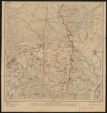 drukowana mapa 531 Lubben I - Ujęcie z przodu; Mapę 531 Lubben I opracowano w 1875, a dodrukowano w 1919 roku. Obejmuje obszar w pobliżu miejscowości Lubben, Kreis Rummelsburg, Reg. Bez. Köslin, Prov. Pommern, dziś Łubno, pow. bytowski, woj. pomorskie, Polska. Jest jednym z dwóch zachowanych egzemplarzy arkusza przedwojennej mapy topograficznej oznaczonego godłem 531, zawierającym dane o lokalizacji obiektów i ich nazw w zasobie archiwalnym Flurnamen Sammlung. Na drukowanej mapie ręcznie naniesiono warstwę z numeracją obiektów fizjograficznych odnoszących się do miejscowości: Pottack, dziś Potok; Barkotzen, dziś barkocin; Lubben; Lindenbusch, dziś Przyborze; Charlottenthal, dziś Wądół; Karlswalde, dziś Podgórze; Neufeld, dziś Zagony; Neuhütten, dziś Nowe Huty.