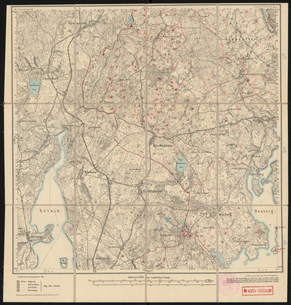 Mapa drukowana 970 Neu-Wuhrow III - Ujęcie z przodu; Mapę 970 Neu-Wuhrow III opracowano i wydano w 1875, a dodrukowano w 1924 roku. Obejmuje obszar w pobliżu miejscowości Neu Wuhrow, Kreis Neustettin, Reg. Bez. Köslin, Prov. Pommern, dziś Nowe Worowo, pow. drawski, woj. zachodniopomorskie, Polska. Jest jednym z czterech zachowanych egzemplarzy arkusza przedwojennej mapy topograficznej oznaczonego godłem 970 (ale inne wydanie), zawierającym dane o lokalizacji obiektów i ich nazw w zasobie archiwalnym Flurnamen Sammlung. Na drukowanej mapie ręcznie naniesiono warstwę z numeracją obiektów fizjograficznych odnoszących się do miejscowości: Schmalzenthin, dziś Smołdzęcino; Alt, Neu Liepenfier, dziś Czarnkowie, Lipno; Schmidtenthin, dziś Śmidzięcino; Zemmin, dziś Cieminko; Neu Wuhrow; Warlang, dziś Warniłęg; Reppow, dziś Rzepowo.