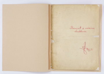 Rękopis tekstu Józefa Czechowicza. Składa się z siedmiu kart papieru czerpanego ze znakiem wodnym „Papier á Lettres Mirkow” (tzw. „mirkowskiego”) o wymiarze 30 x 21,5 cm ze stroną tytułową. Rękopis zapisany jest piórem, natomiast tytuł, rok powstania „1934” oraz podpis Czechowicza w postaci charakterystycznych inicjałów „JC” na karcie tytułowej – czerwoną kredką. Paginacja nie obejmuje pierwszej karty (w prawym górnym rogu widoczna jest tylko napisana ołówkiem cyfra „I”). Brakuje numeru strony na drugiej karcie, na której zaczyna się właściwy tekst. Na trzeciej karcie w prawym górnym rogu piórem (najprawdopodobniej ręką Czechowicza) napisana jest cyfra „2”; numery pozostałych stron, również w prawych górnych rogach, napisane są ołówkiem innym charakterem pisma. Na ostatniej karcie ukośnie, pod tekstem kończącego utwór fragmentu prozatorskiego, znajduje się drugi dłuższy podpis Czechowicza napisany piórem (Józef Czech.). Rękopis został poddany konserwacji, podklejono naddarte rogi oraz zgięcia w połowie kart. Wszystkie karty są obecnie połączone w jedną całość. Tekst zapisany jest z dużym marginesem z lewej strony, gdzie Czechowicz umieścił wskazówki (podkreślone czerwoną lub zieloną kredką) dotyczące realizacji 