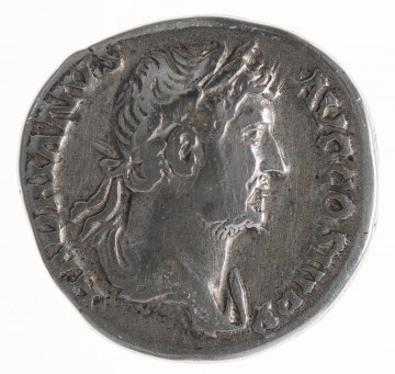Av.: Popiersie cesarza w prawo. W otoku, od lewej: HADRIANVS  AVG COS III P P

Rv.: Roma stojąca w lewo, trzymająca w prawej dłoni Wiktorię, a w lewej włócznię wspartą na grocie. W otoku, od lewej: ROMA
