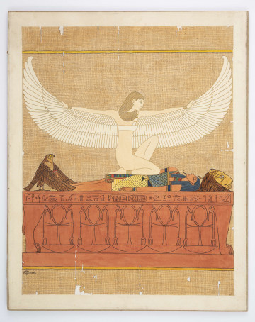 Symboliczna scena śmierci Ramzesa XIII. Mumia faraona leży na sarkofagu. U jego stóp ukazany jest sokół (symbol boga Horusa). Powyżej kobieta z szeroko rozpostartymi skrzydłami pochyla się nad zmarłym (prawdopodobnie to bogini śmierci Neftyda).
