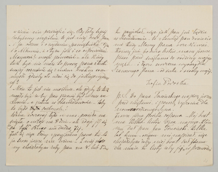 List sporządzony na czterech stronach, ostatnia zapisana w 1/3, na papierze kratkowanym, pismem czytelnym, pochylonym w prawą stronę.

