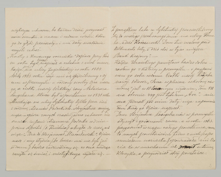 List sporządzono na papierze kratkowanym, pismem czytelnym, pochylonym w prawą stronę, czarnym, lekko wyblakłym atramentem. Składa się z trzech kartek, z czego  trzecia zapisana jest tylko z jednej strony. List zawiera wtrącenia dopisane pod tekstem (str.1,2,4) oraz poprawki w tekście pogrubione czarnym tuszem. Charakterystyczny półokrągły daszek nad literą `d`.

