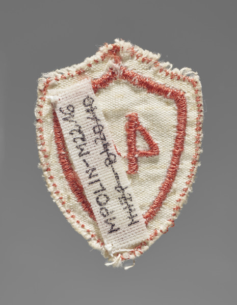 Tarcza szkolna w formie naszywki wykonana z tkaniny w kolorze białym. Czworoboczna - z trzema rogami na górze i jednym na dole, każda krawędź zaokrąglona: górne do wewnątrz (do dołu), boczne na zewnątrz. Krawędzie obszyte nicią w kolorze czerwonym. W centralnym polu wszyty maszynowo nicią w tym samym kolorze numer ,,44’’ (nr szkoły).