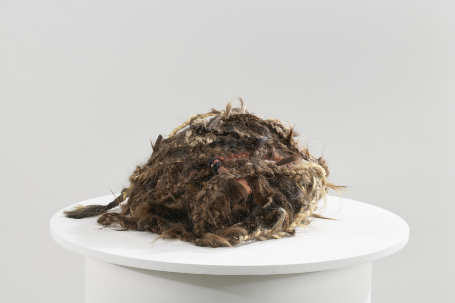 obiekt artystyczny - Długa lina zrobiona z warkocza uplecionego z naturalnych ludzkich włosów. Włosy różnią się kolorem i fakturą - różne pukle o podobnej długości zostały splecione ze sobą tak, że przechodzą płynnie, jeden w drugi.