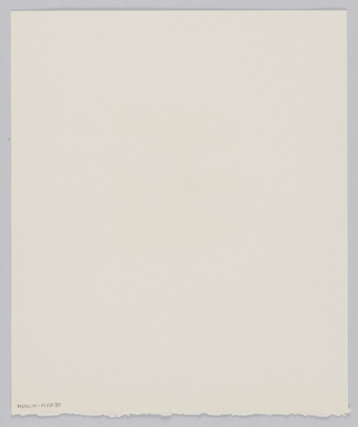 odbitka graficzna - Grafika przedstawia abstrakcyjną plątaninę linii i kształtów wypełniającą niemal całkowicie dolną połowę ramki, w której jest zamknięta. Pośrodku u góry odchodzące od górnej krawędzi linie stworzone z kropek. Przedstawienie w stworzonym z przerywanej linii prostokącie stojącym na dłuższym boku.