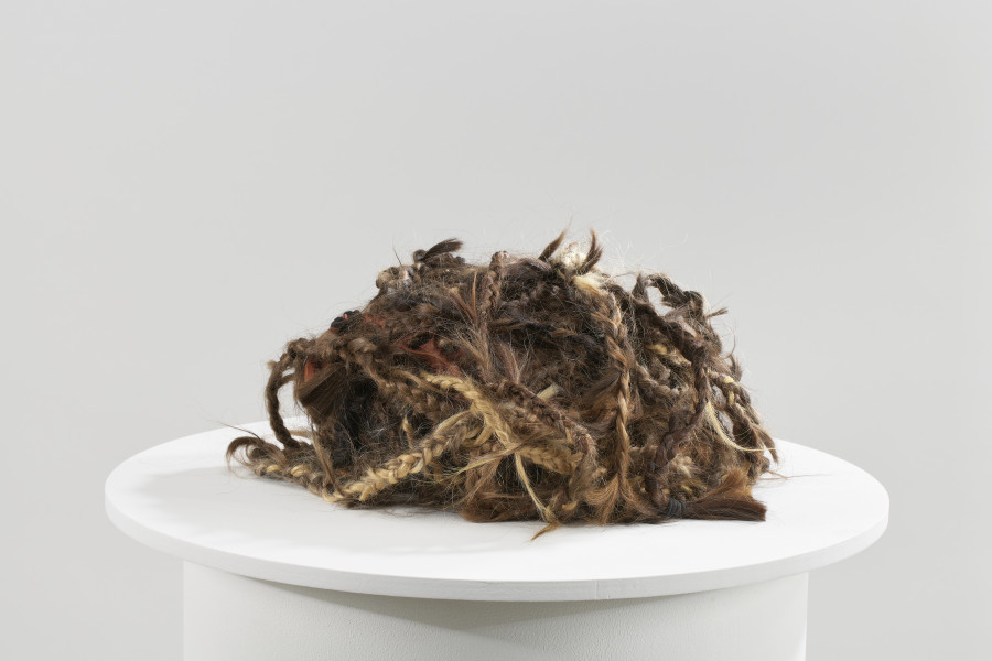 obiekt artystyczny - Długa lina zrobiona z warkocza uplecionego z naturalnych ludzkich włosów. Włosy różnią się kolorem i fakturą - różne pukle o podobnej długości zostały splecione ze sobą tak, że przechodzą płynnie, jeden w drugi.