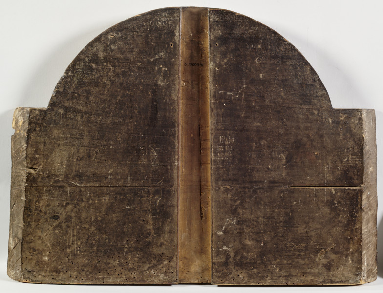 Wizerunek Chrystusa błogosławiącego prawicą,  witający tłum ściele odzież przez Chrystusem trzymając w ręce zielone liście palmy.