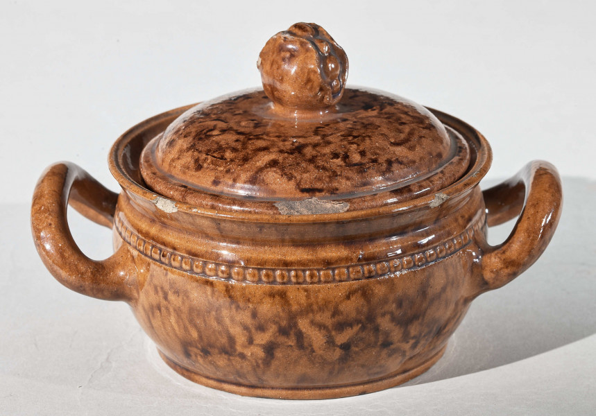 Miseczka kamionkowa z przykrywką i dwoma uchwytami